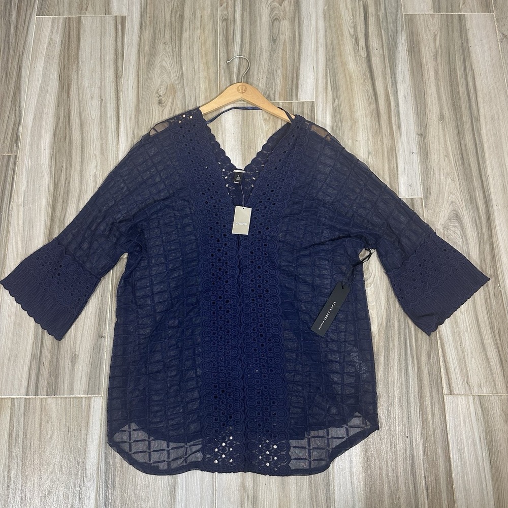 Chico's Black Label Swimsuit Cover‎ Tunic Womens 3/XL Blue Stretch Beach Resort